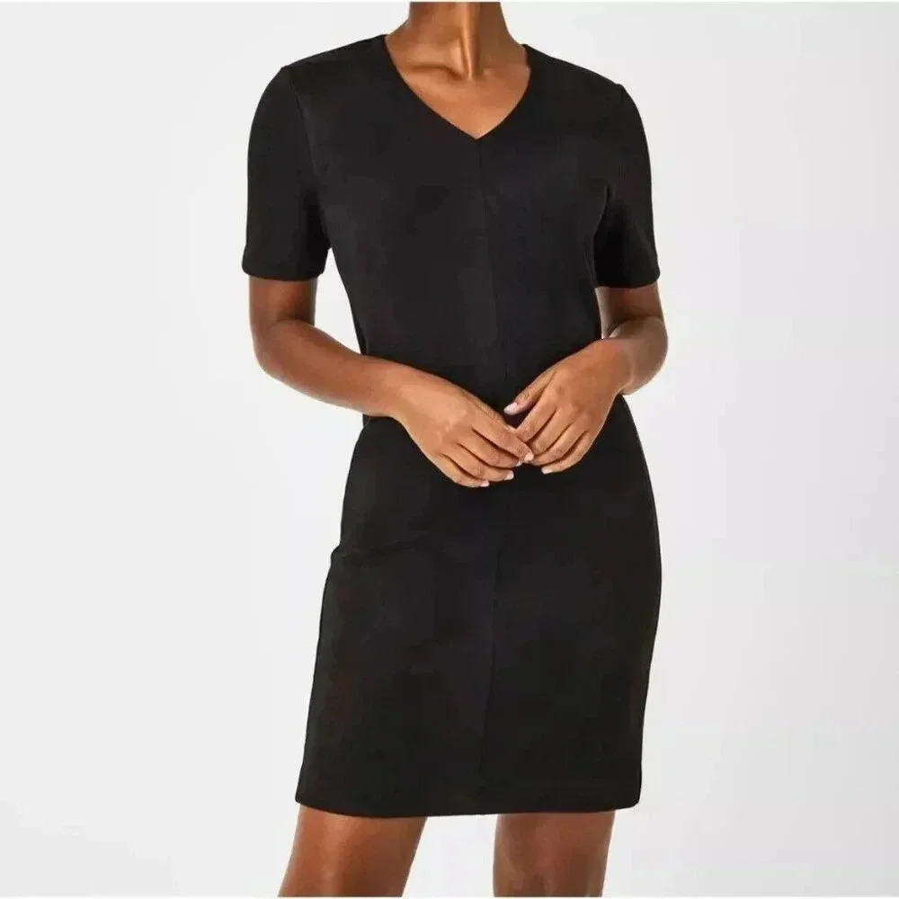 Spanx - Faux Suede Column Shift Dress Classic Black Size Small NWOT - Picture 1 of 7